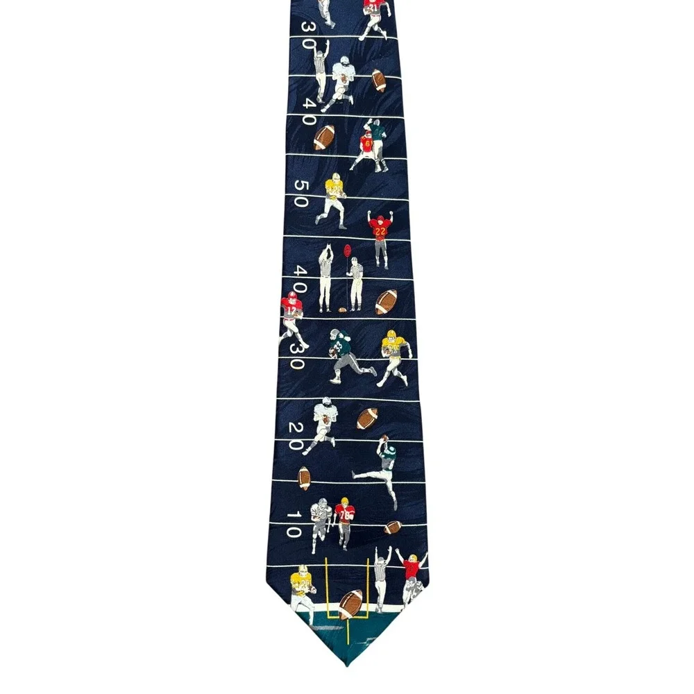 Handmade Silk Football Field Novelty Tie Navy Blue Sports Gridiron Players